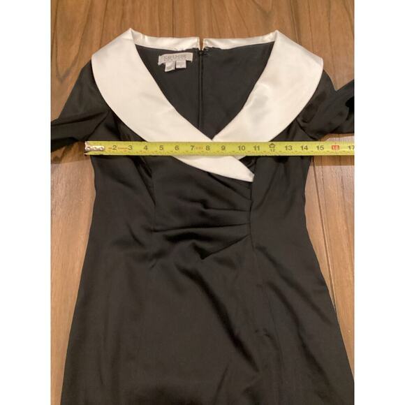 Kay Unger Portrait Black white V-Neck Shawl Collared Sheath ruche cocktail dress - Picture 10 of 12